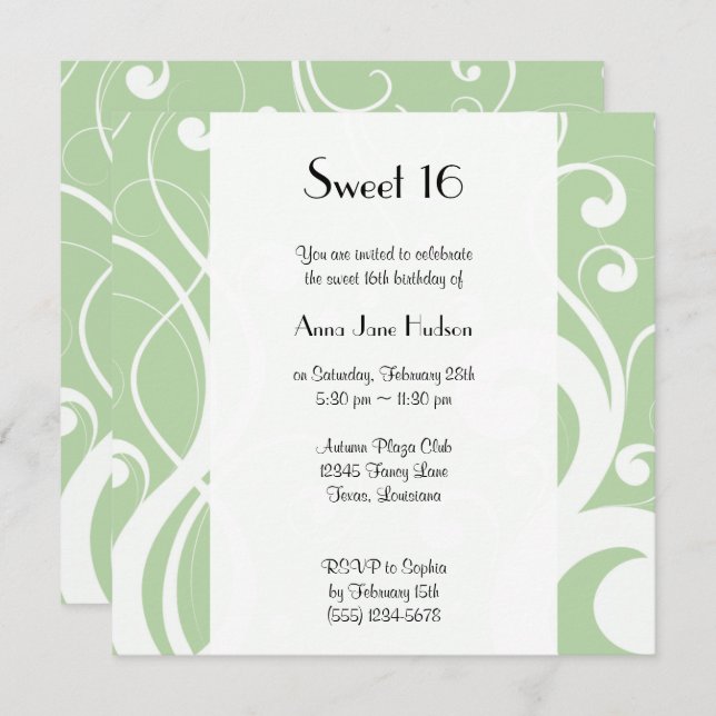 Invitation Motif De Flacons, Motif À Balles, Vert, Doux 16 (Devant / Derrière)