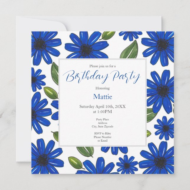 Invitation Motif de fleurs bleues dessinées à la main (Devant)