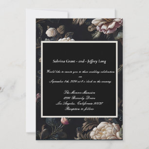 Invitation Motif de fleurs vintage sur fond noir