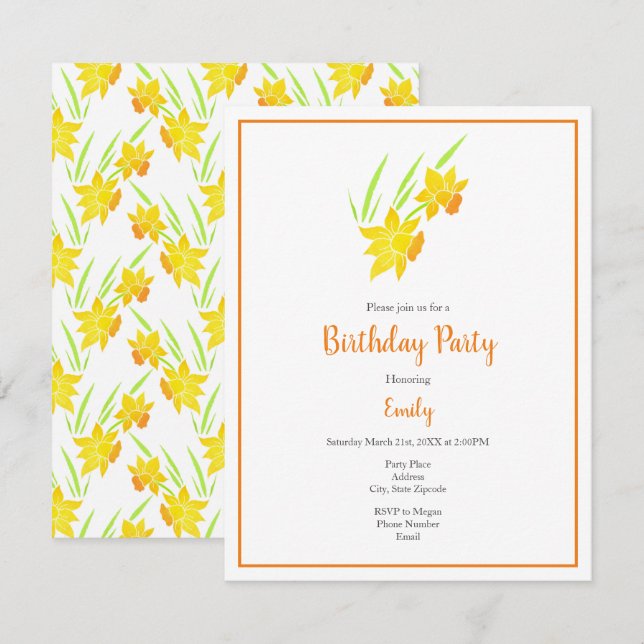 Invitation Motif de jonquille aquarelle (Devant / Derrière)