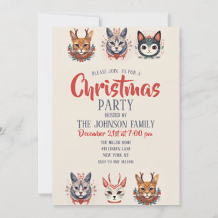 Invitation Motif de l'illustration du chat Reindeer de Noël