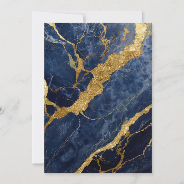 Invitation Motif de marbre bleu avec or (Devant)