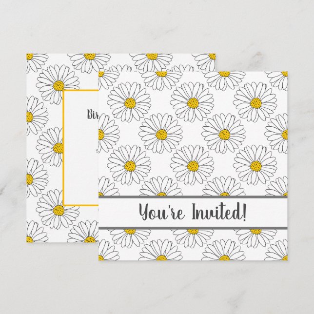 Invitation Motif de marguerite blanche et de margu (Devant / Derrière)