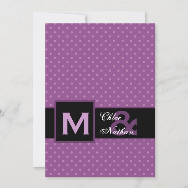 Invitation Motif de monogramme de Polka pourpre Modèle Mariag (Devant)