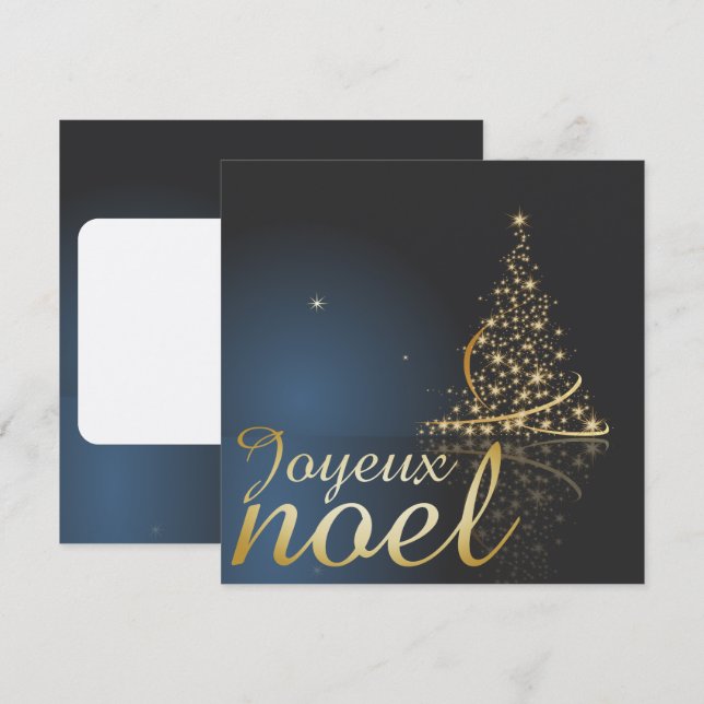 Invitation Motif de Noël bleu avec arbre de Noël doré (Devant / Derrière)