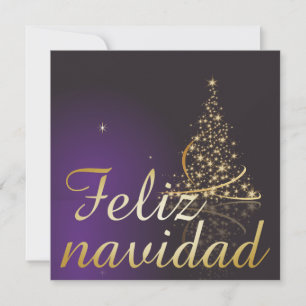 Invitation Motif de Noël violet foncé avec arbre doré