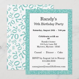 Invitation Motif de nombre aléatoire 70 sarcelle/blanc 70ème