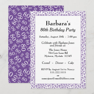 Invitation Motif de nombre aléatoire 80 Violet/Blanc 80ème