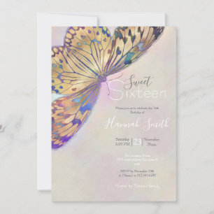 Invitation Motif de papillon bleu violet or