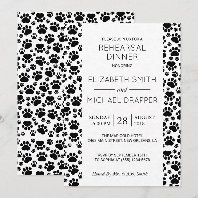 Invitation Motif De Pâtes, Noir Et Blanc, Dîner De Répétition (Devant / Derrière)