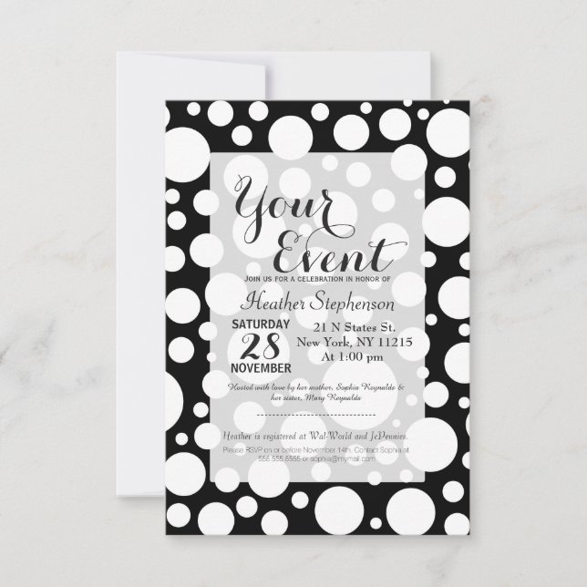 Invitation Motif de points Polka noir et blanc moderne (Devant)