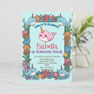 Invitation Motif de poisson narval mignon aquarelle sous la m