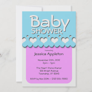 Invitation Motif de ruban cardiaque violet et Baby shower ble