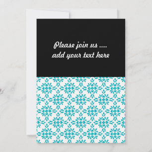 Invitation Motif de style damassé blanc sur fond bleu eau