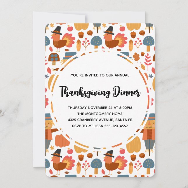 Invitation Motif de Thanksgiving avec dindes et écussons (Devant)