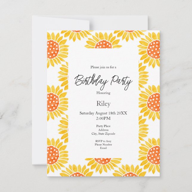 Invitation Motif de tournesol jaune orange (Devant)