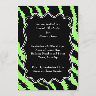 Invitation Motif de zèbre de noir du bonbon 16 et de vert de