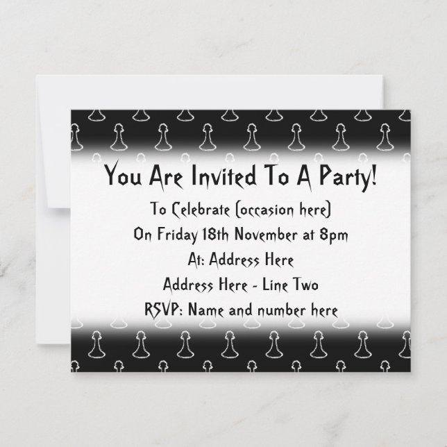 Invitation Motif d'échecs en noir et blanc. (Devant)