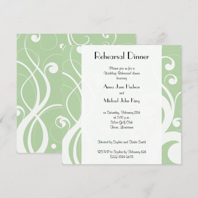 Invitation Motif Des Épingles, Motif De Swirl, Dîner De Répét (Devant / Derrière)