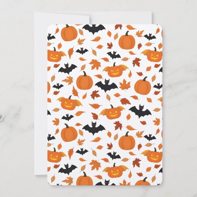 Invitation Motif d'Halloween | citrouille, chauve-souris, feu (Devant)