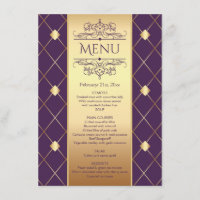 Motif diamant doré sur menu de mariage royal pourp