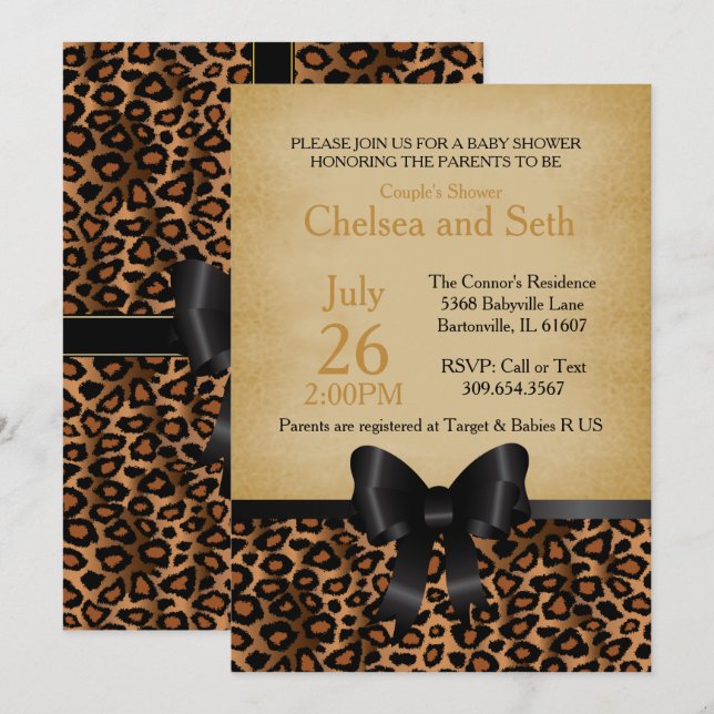 Invitation Motif d'impression de chats animaux Leopard| Baby  (Devant / Derrière)