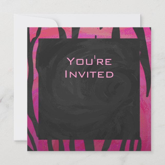 Invitation Motif d'impression monogramme rose et noir (Devant)