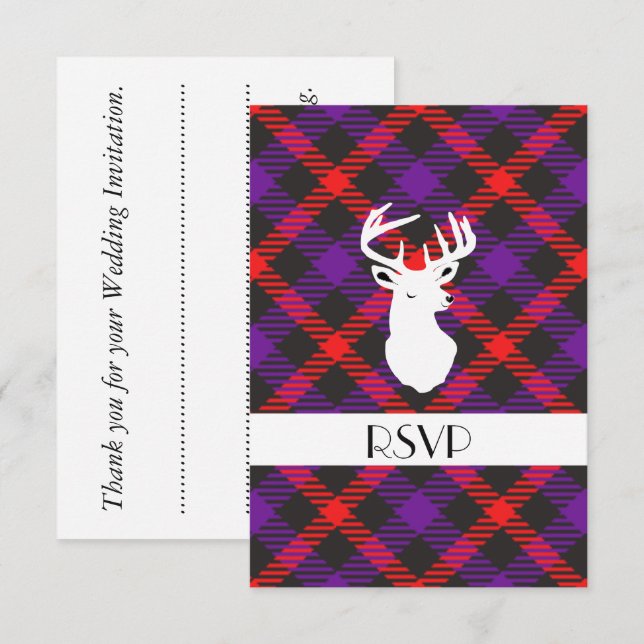 Invitation Motif Écossais Tartan Clan Payé Violet Orange (Devant / Derrière)
