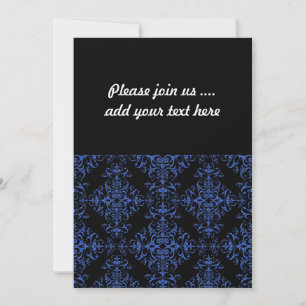 Invitation Motif élégant de style damassé bleu et noir