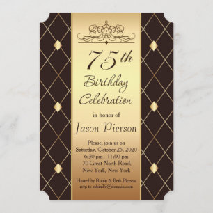 Invitation Motif en diamant d'or sur brun 75e anniversaire fê