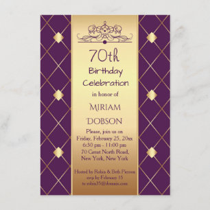Invitation Motif en diamant d'or sur violet 70ème anniversair