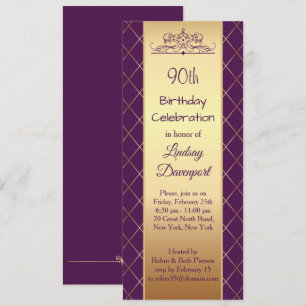 Invitation Motif en diamant d'or sur violet 90e fête d'annive