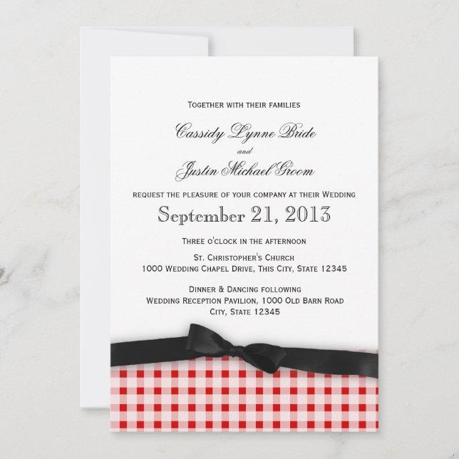 Invitation Motif En vichy rouge avec ruban (Devant)