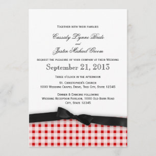 Invitation Motif En vichy rouge avec ruban