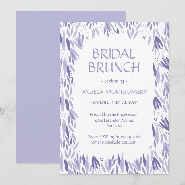 Invitation Motif Feuille de la bête de Brunch Lavender (Devant / Derrière)