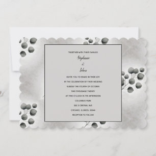 Invitation Motif Feuille Eucalyptus noir blanc gris Mariage
