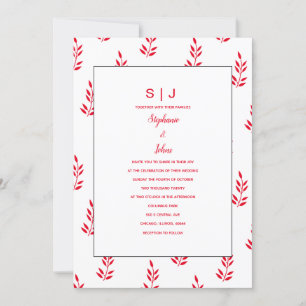 Invitation Motif feuille rouge blanc Nom Mariage