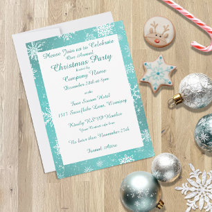 Invitation Motif Flocon de Neige Bleu Sarcelle Fête de Noël d