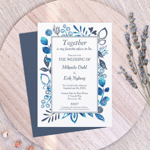 Invitation Motif floral bleu vibrant et gris-bleu