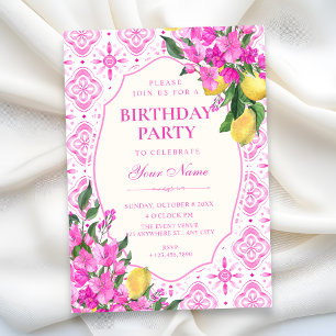Invitation Motif floral en carrelage rose pour anniversaire