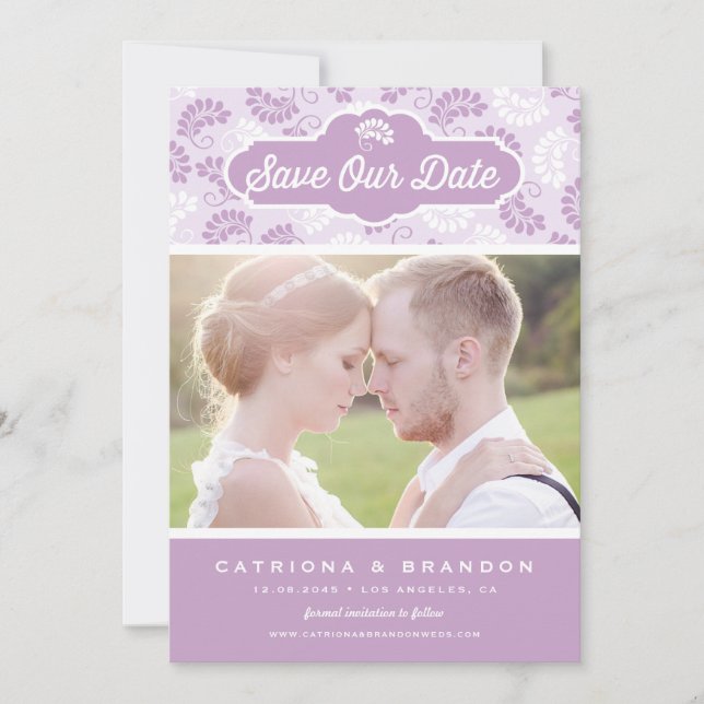 Invitation Motif floral lilas et blanc Photo Sauvegarder notr (Devant)