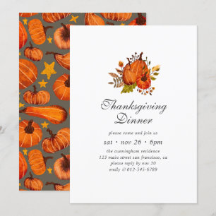 Invitation Motif Floral moderne Citrouille Thanksgiving
