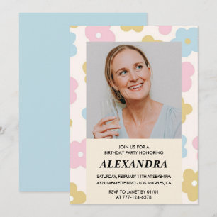 Invitation Motif floral photo rétro 56e anniversaire