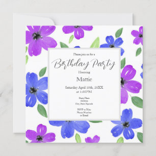 Invitation Motif Floral Purple & Blue Watercolor