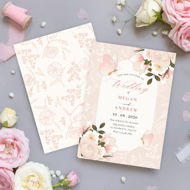 Invitation Motif floral rose doux mariage (Créateur téléchargé)