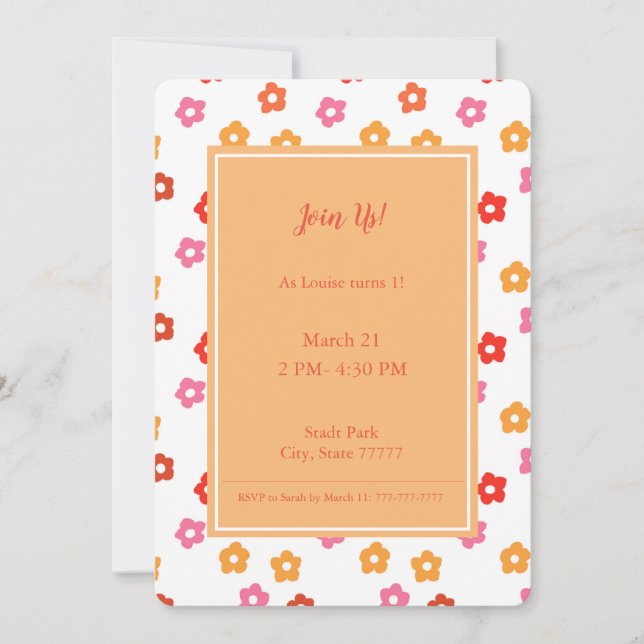 Invitation Motif floral rose rose jaune rouge orange minuscul (Devant)