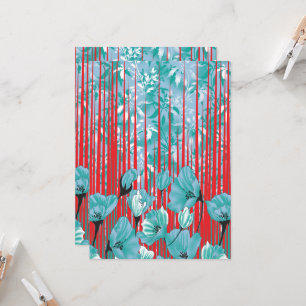 Invitation Motif floral vif avec fleurs turquoise, rouge