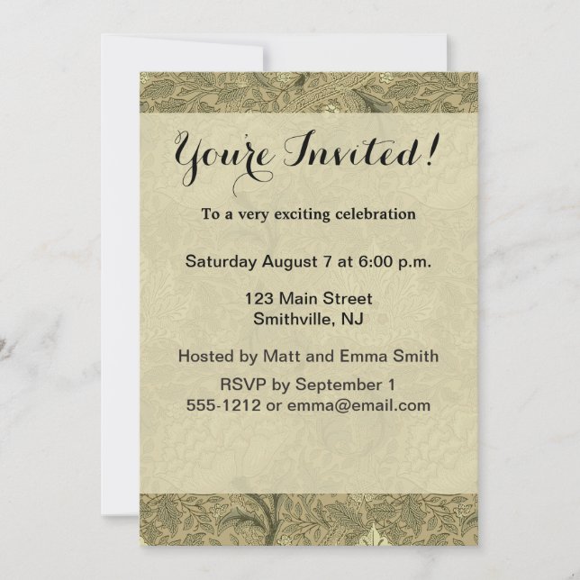 Invitation Motif floral William Morris Windrush : Vintage (Devant)
