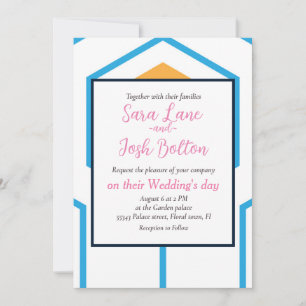 Invitation Motif géométrique abstrait Hexagon en bleu orange