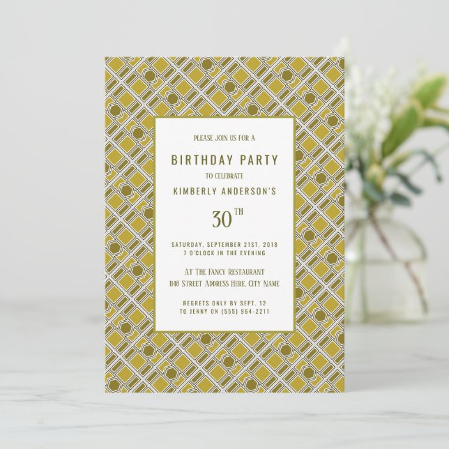 Invitation Motif géométrique d'or, fête d'anniversaire modern (Debout devant)